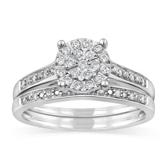 1/5 Carat Diamond 2-Ring Bridal Set i n Sterling Silver