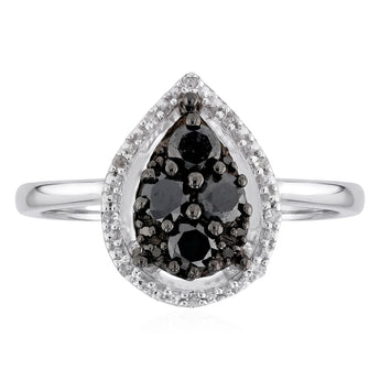 1/4 Carat Diamond Ring with Black and White Diamonds in Sterling Silver