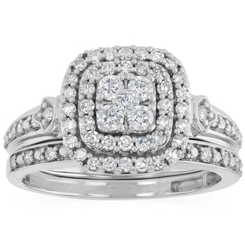 0.65 Carat Diamond 2-Ring Bridal Set in 9ct White Gold