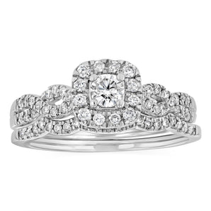 1/2 Carat 2 Ring Bridal Set in 10ct White Gold
