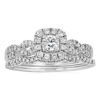 1/2 Carat 2 Ring Bridal Set in 10ct White Gold