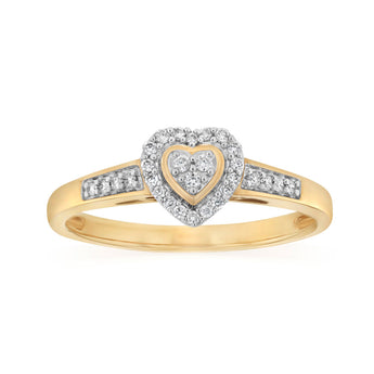1/7 Carat Diamond Heart Ring in 10ct Yellow Gold