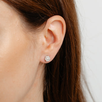 1 Carat Diamond Flower Earrings in 10ct White Gold