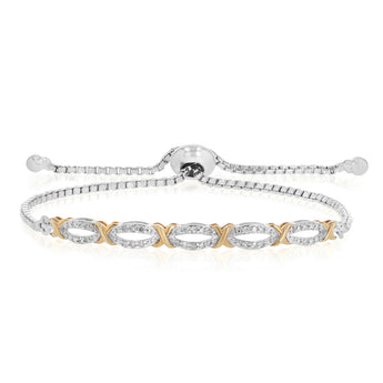 Diamond Slider Bracelet with 30 Round Brilliant Cut Diamonds in Gold Plated Brass