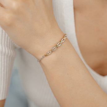 Diamond Slider Bracelet with 30 Round Brilliant Cut Diamonds in Gold Plated Brass