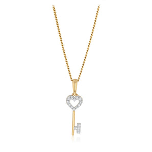 Diamond Key Pendant with 16 Diamonds in 9ct Yellow Gold
