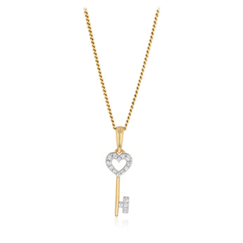 Diamond Key Pendant with 16 Diamonds in 9ct Yellow Gold