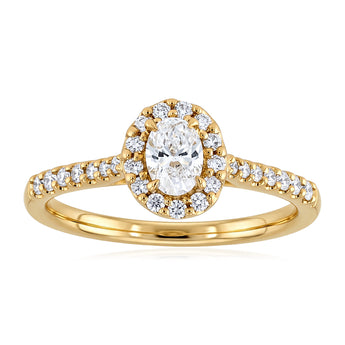 1/2 Carat Diamond Halo Ring in 18ct Yellow Gold