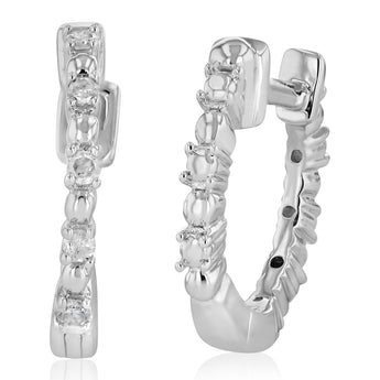 Diamond Hoop Earrings with 10 Diamonds in Sterling Silver