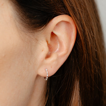 Diamond Hoop Earrings with 10 Diamonds in Sterling Silver