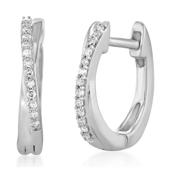 8 Points Diamond Hoop Earrings in Sterling Silver