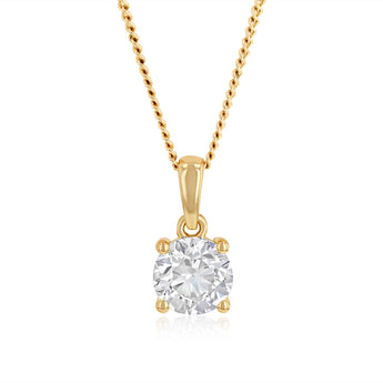 1 Carat Natural Diamond Solitaire Pendant set in 9ct Yellow Gold