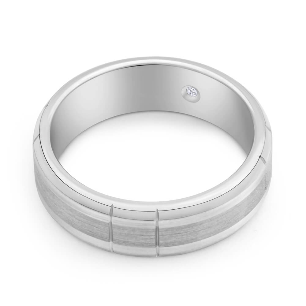 Flawless Cut 9ct White Gold & Titanium Inlay Ring Grahams Jewellers