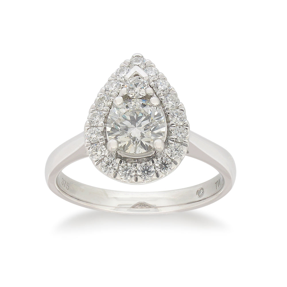 Flawless Cut 9ct White Gold Pear Shape Diamond Ring (TW=1ct)