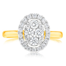 Load image into Gallery viewer, Flawless 1/2 carat  9ct Oval Yellow &amp; White Gold Diamond Ring