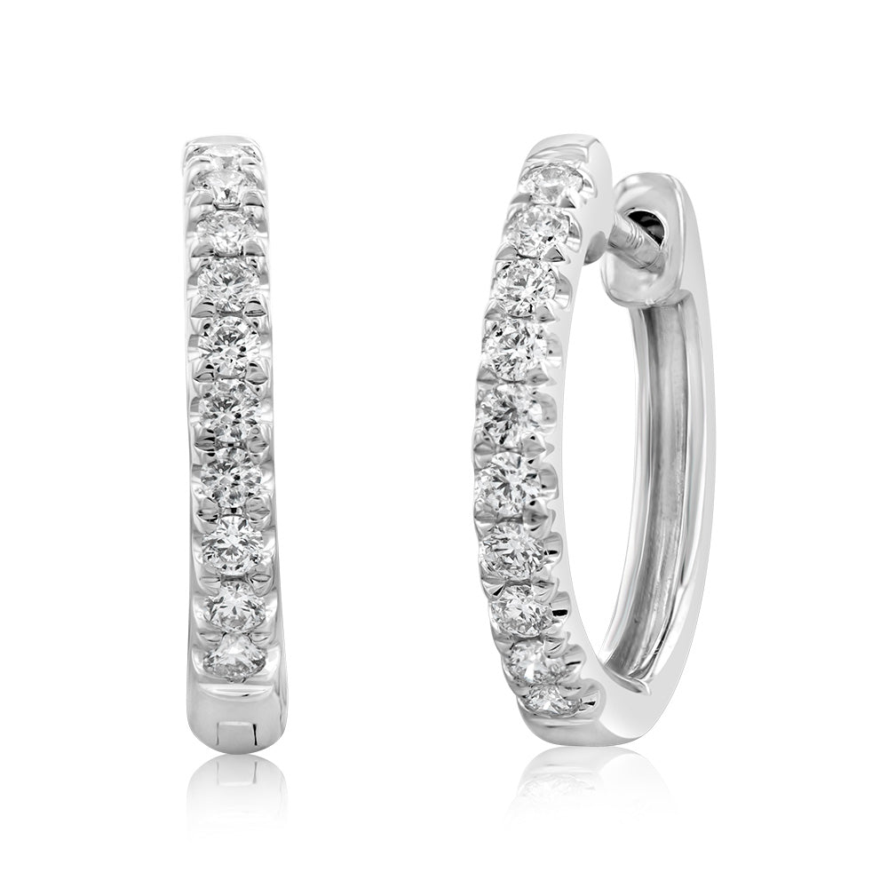 Flawless Cut 9ct White Gold Diamond Hoop Earrings With 10 Diamonds Each (TW=20pt)