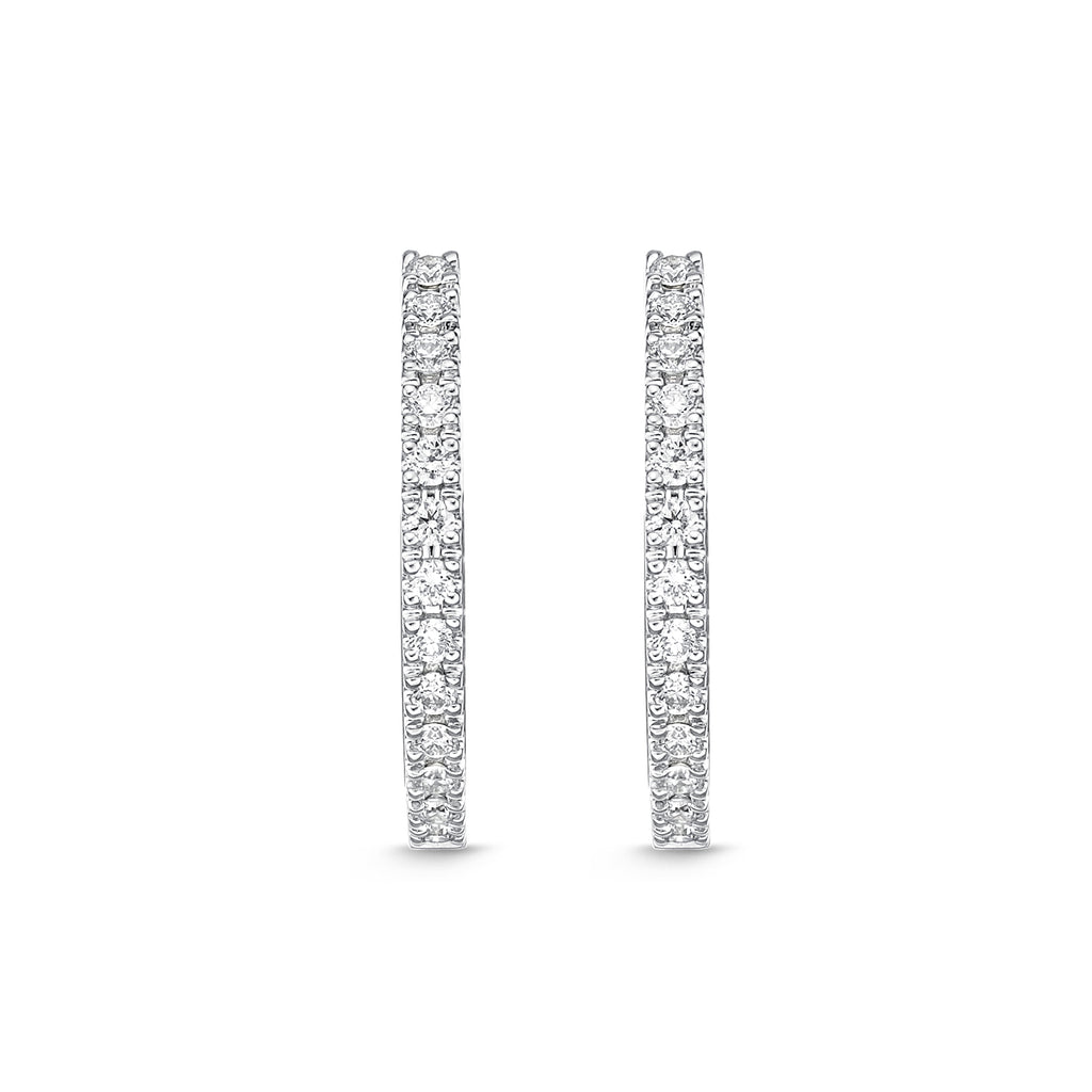 Memoire 18ct White Gold 0.30 Carat Diamond Classic Oval Hoop Earrings 17X16mm