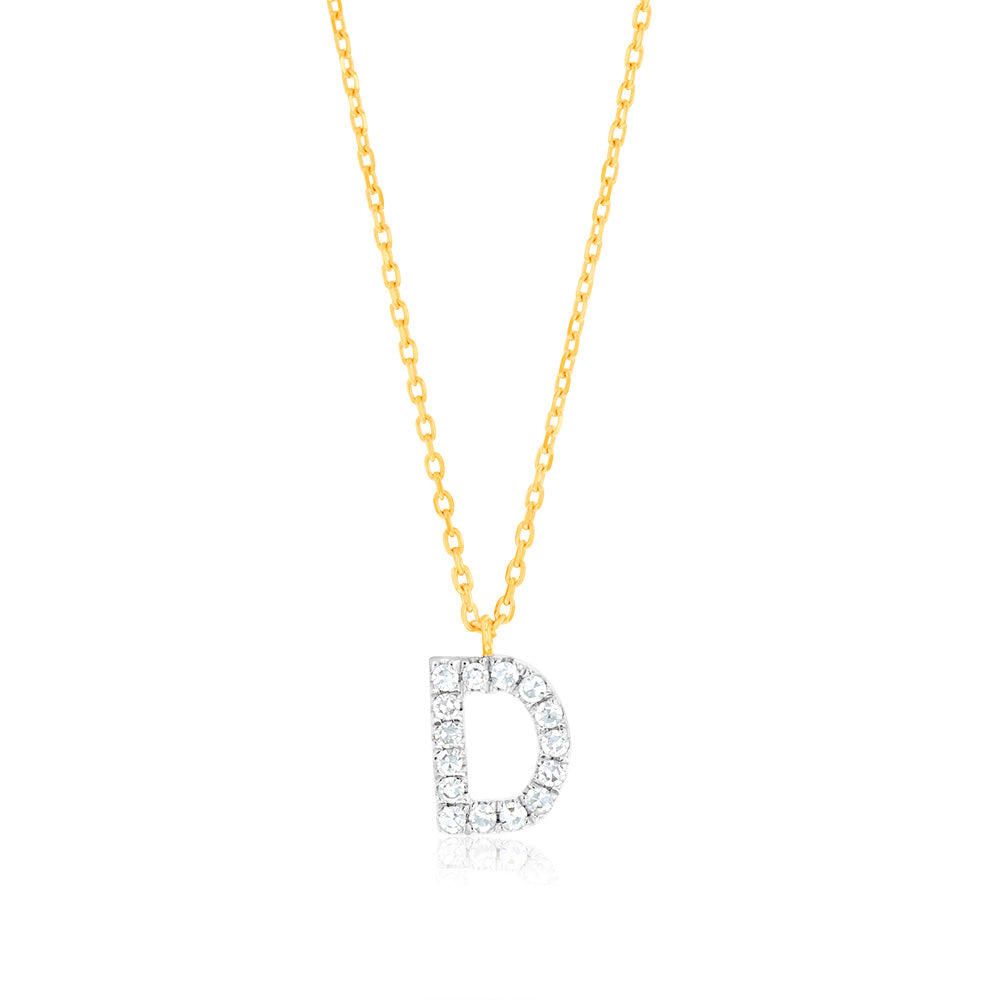 Luminesce Lab Diamond D Initial Pendant in 9ct Yellow Gold with Adjustable 45cm Chain