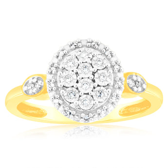 Luminesce Lab Grown Oval Ring with 28 Diamonds Set in 9 Carat Yellow Gold