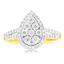 Load image into Gallery viewer, Luminesce Lab Grown Pear Ring with 1/2 Carat 54 Diamonds Set in 9 Carat Yellow Gold