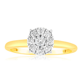 Luminesce Lab Grown 9ct Yellow Gold 1/3 Carat Diamond Flower Shaped Ring