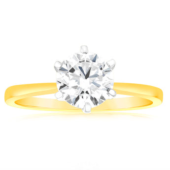 Luminesce Lab Grown Certified 2 Carat Solitaire Ring in 18ct Yellow Gold