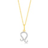 Luminesce Lab Diamond 9ct Yellow Gold Leo Sign 1/10 Carat Diamond Pendant With Chain