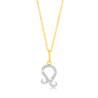 Luminesce Lab Diamond 9ct Yellow Gold Leo Sign 1/10 Carat Diamond Pendant With Chain