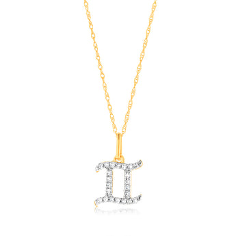 Luminesce Lab Diamond 9ct Yellow Gold Gemini 1/10 Carat Diamond Pendant With Chain