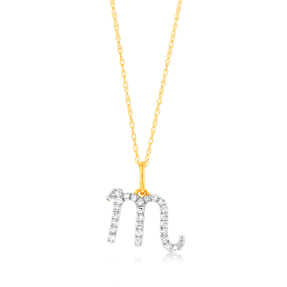 Luminesce Lab Diamond 9ct Yellow Gold Scorpio 1/6 Carat Diamond Pendant With Chain