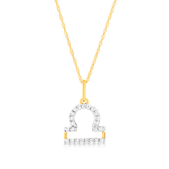 Luminesce Lab Diamond 9ct Yellow Gold Libra 1/10 Carat Diamond Pendant With Chain