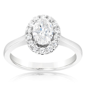 Luminesce Lab Grown 18ct White Gold 1 Carat Diamond Oval Halo Ring