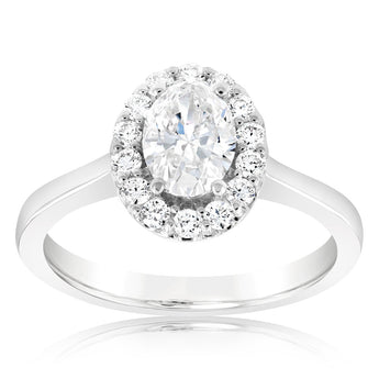 Luminesce Lab Grown 18ct White Gold 1 Carat Diamond Oval Halo Ring