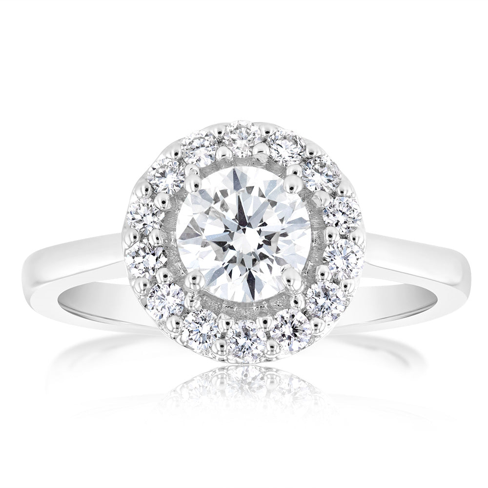 Luminesce Lab Grown 18ct White Gold 1 Carat Diamond Brilliant Halo Engagement Ring
