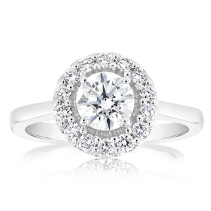 Luminesce Lab Grown 18ct White Gold 1 Carat Diamond Brilliant Halo Ring