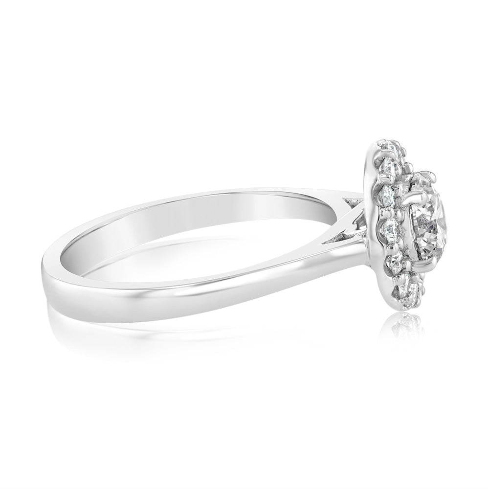 Luminesce Lab Grown 18ct White Gold 1 Carat Diamond Brilliant Halo Engagement Ring