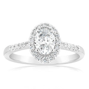 Luminesce Lab Grown 1 Carat Diamond Oval Halo Ring in 18ct White Gold