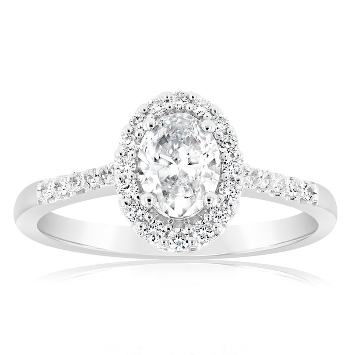 Luminesce Lab Grown 1 Carat Diamond Oval Halo Ring in 18ct White Gold