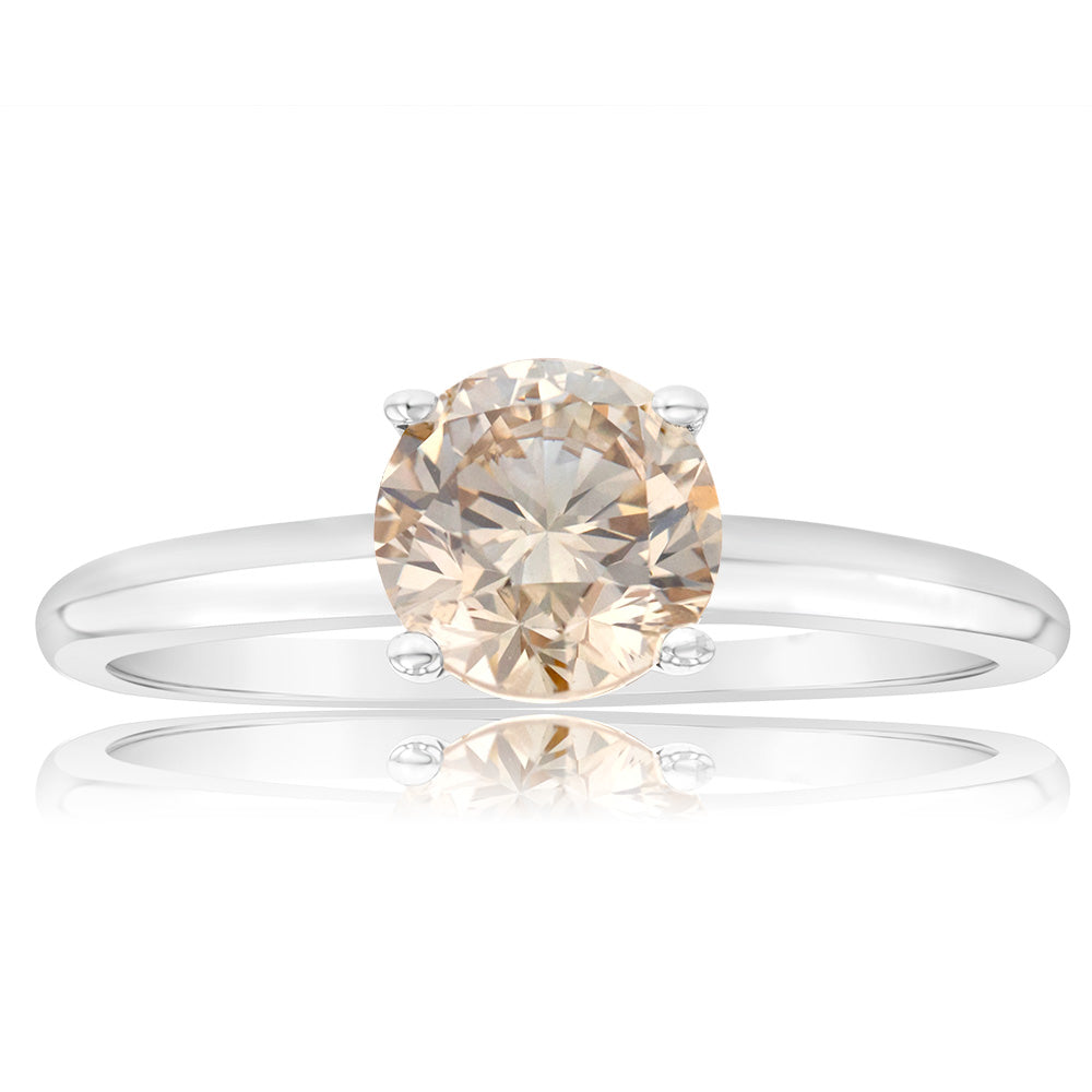 Luminesce Lab Grown 1 Carat Light Champagne Solitaire Diamond Ring in 14ct White Gold