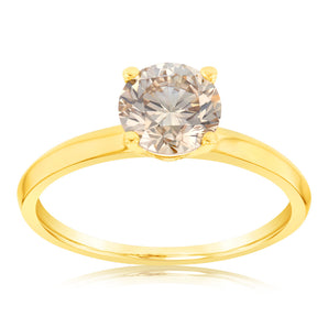 Luminesce Lab Grown 1 Carat Light Champagne Solitaire Diamond Ring in14ct Yellow Gold
