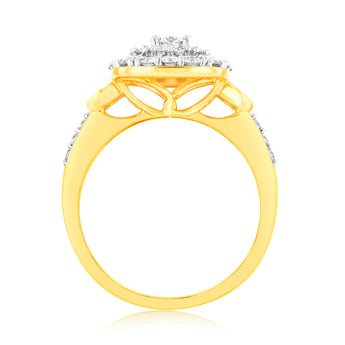 Luminesce Lab Grown 1 Carat Diamond Halo Ring in 9ct Yellow Gold