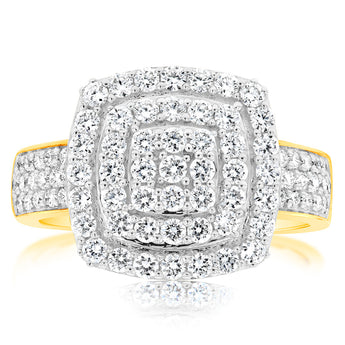 9ct Yellow Gold 1 Carat Luminesce Lab Grown Diamond Cluster Dress Ring