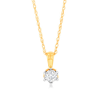 Luminesce Lab Grown Diamond 6 Claw Solitaire Pendant in 9ct Yellow Gold With Chain