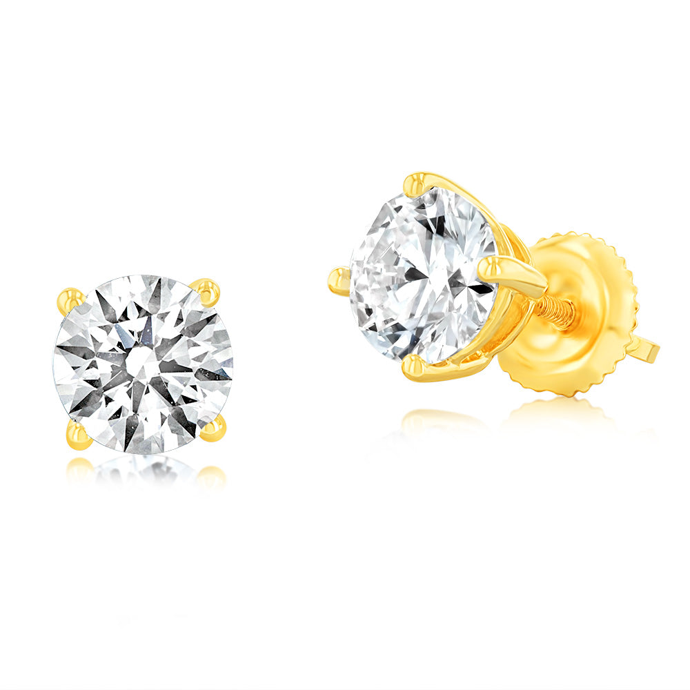 Luminesce Lab Grown 2 Carat Diamond Solitaire Earrings in 14ct Yellow Gold