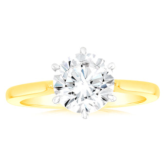 Luminesce Lab Grown 2 Carat Certified Diamond Solitaire Ring in 18ct Yellow Gold