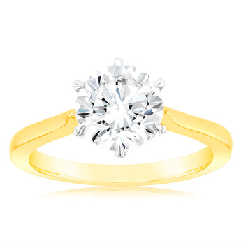Luminesce Lab Grown 2 Carat Certified Diamond Solitaire Ring in 18ct Yellow Gold