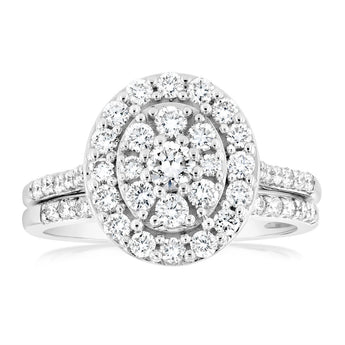 Luminesce Lab Grown 1 Carat Diamond Oval Bridal Set in 9ct White Gold