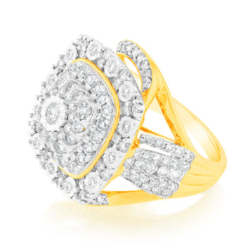 Luminesce Lab Grown 2 Carat Diamond Cluster Ring in 9ct Yellow Gold