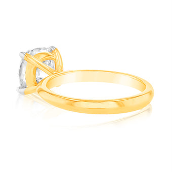 Luminesce Lab Grown Certified 2 Carat Diamond Cushion Cut Ring in 18ct Yellow Gold