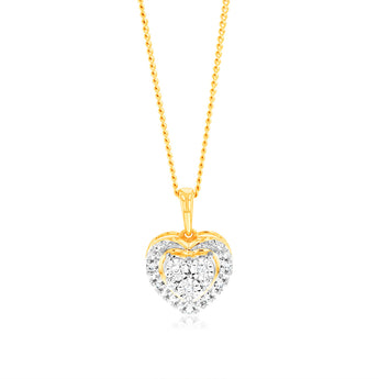 Luminesce Lab Grown 9ct Yellow Gold 16 Diamonds Heart Pendant
